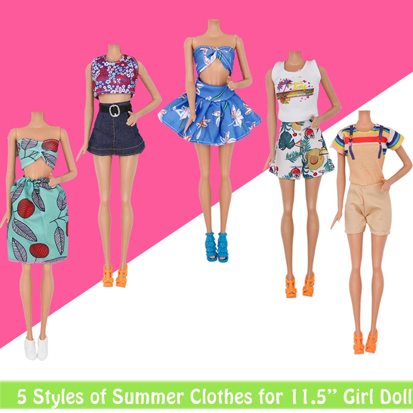 ZTWEDEN 89Pcs Doll Clothes and Accessories for 12 Inch Boy and 11.5 Inch Girl Doll Includes 32 Seaside Wear Clothes Bikini Marine Animal Surfboard