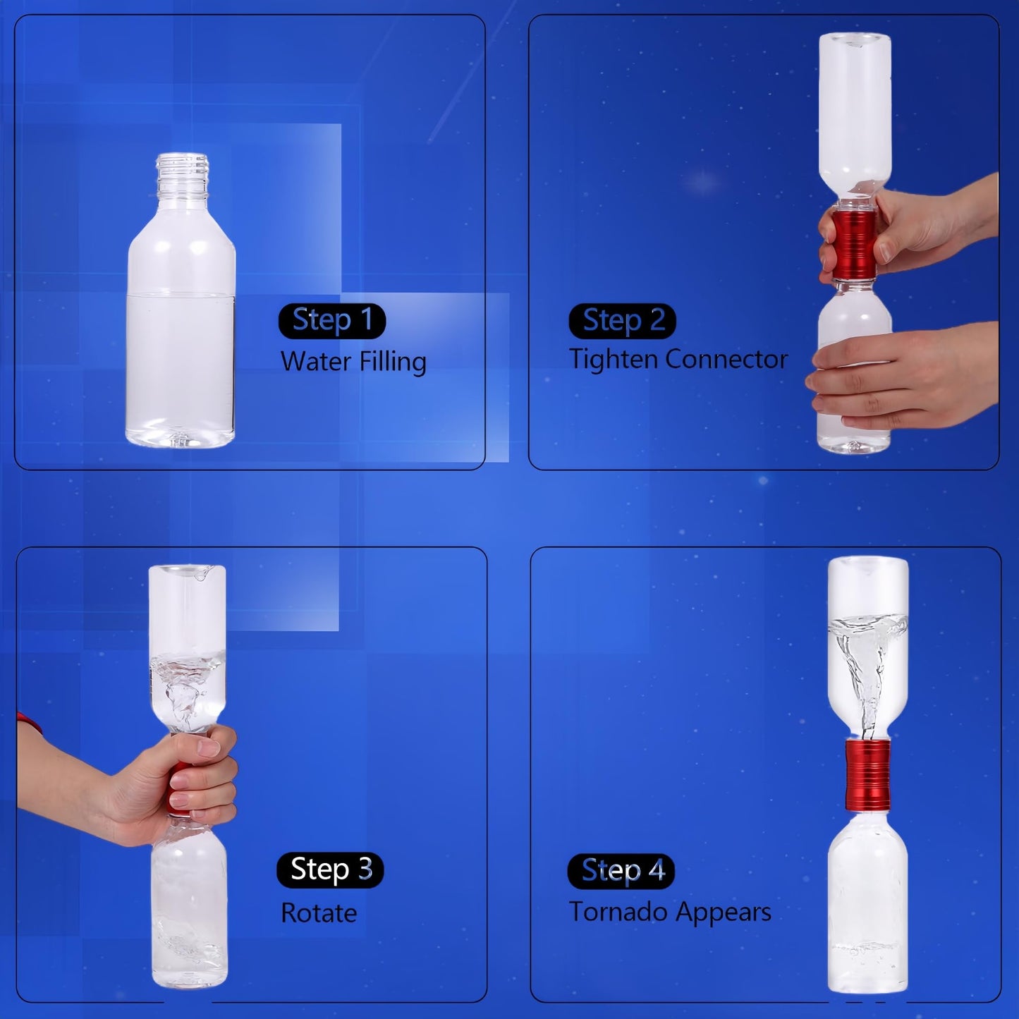 Waitahug Tornado Maker, Bottle to Bottle Transfer Connectors, 2pc Clear Bottles, No Leak, Tornados Toys for Kids, Weather Science Experiment Toy