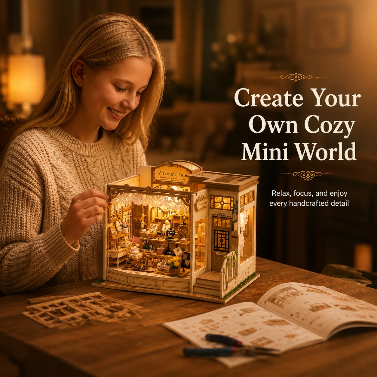 DIY Miniature House Kit, 428 PCS Jewelry Shop DIY Book Nook Kit with LED, 3D Wooden Puzzle Miniature Doll House Kit for Arts and Crafts Decor - Unique