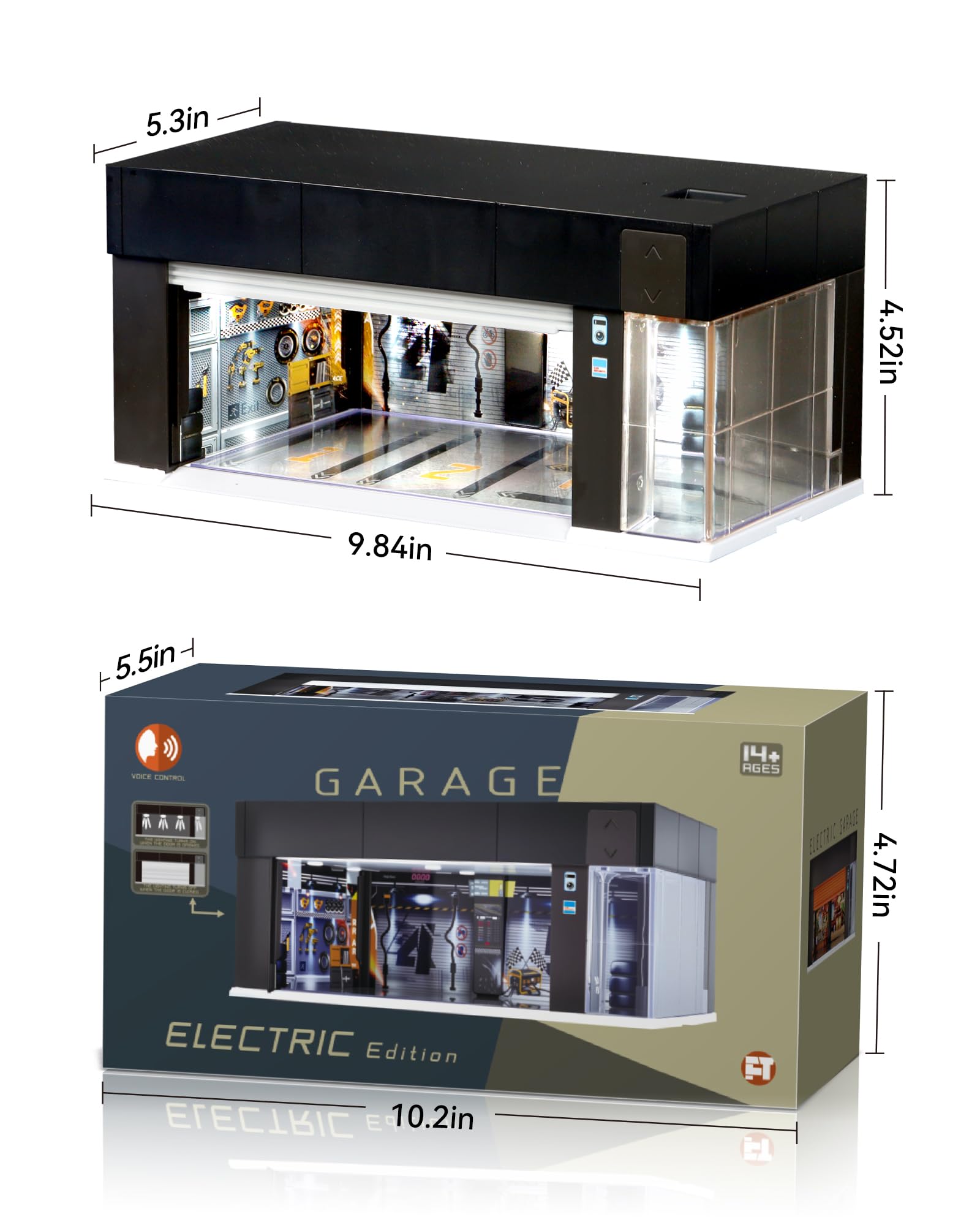 MOCBURIKU 1/64 Scale Diecast Display Case for Hot Wheel Storage with LED Lights, Stackable Electric Garage with Voice Control, 3 Replaceable 3D Scenes
