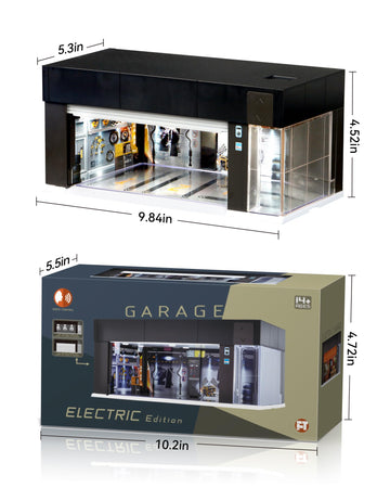 MOCBURIKU 1/64 Scale Diecast Display Case for Hot Wheel Storage with LED Lights, Stackable Electric Garage with Voice Control, 3 Replaceable 3D Scenes