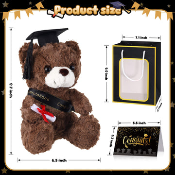ZJoey 2 Sets Bear with Graduation Cap Toys Class of 2026 Graduation Plush Stuffed Teddy Bear Animal Dog Graduation Cap and Gown with Greeting Card