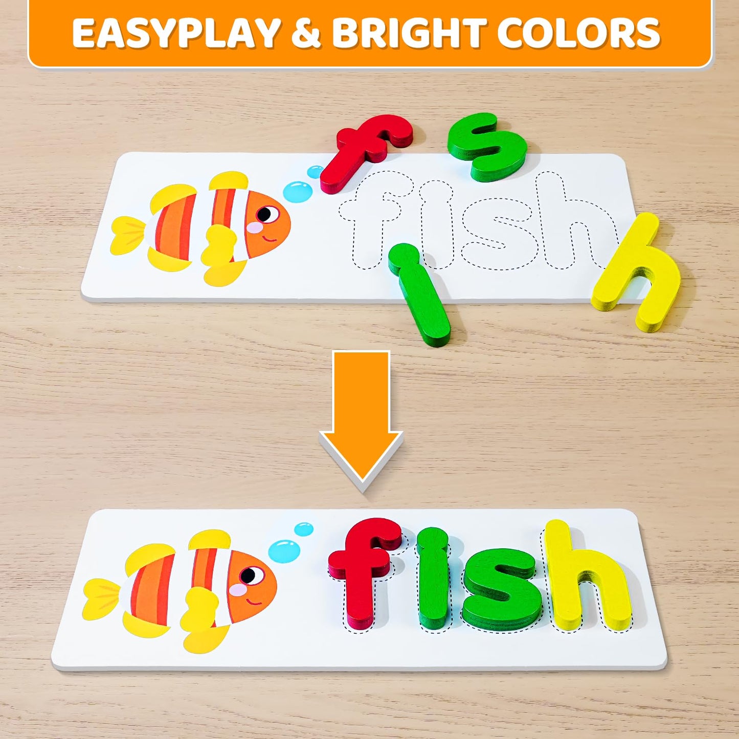 BEESTECH Alphabet ABC Learning Educational Toys for 3 4 5 Years Old Boys Girls, Wooden Puzzle Flash Cards Preschool Activity Letter Matching Games
