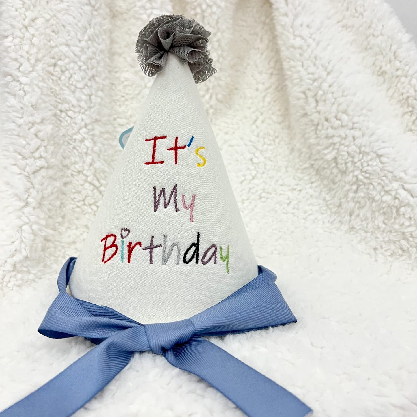 Ricki and Richi It is my Birthday - Kid/Teen/Adult Party Hat with Ribbon (Blue Ribbon)