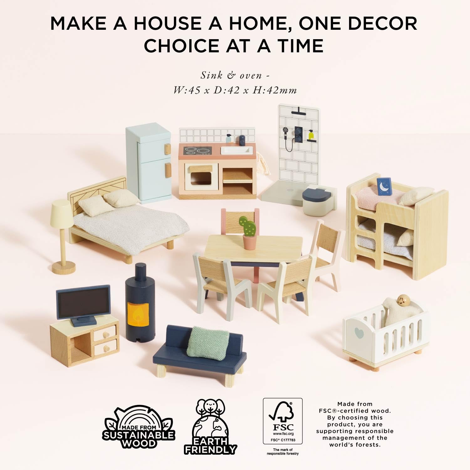 Le Toy Van - Wooden Dolls House Full Starter Furniture & Accessories Play Set for Dolls Houses | Girls or Boys Dolls House Furniture Sets - Suitable