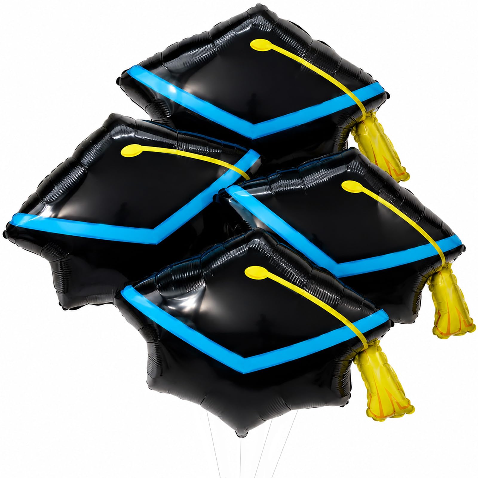 4 Pieces 22 Inches Black Graduation Cap Balloons, Large Academic Cap Shaped Mylar Foil Balloons with Tassel Design, Grad Hat for Class of 2025