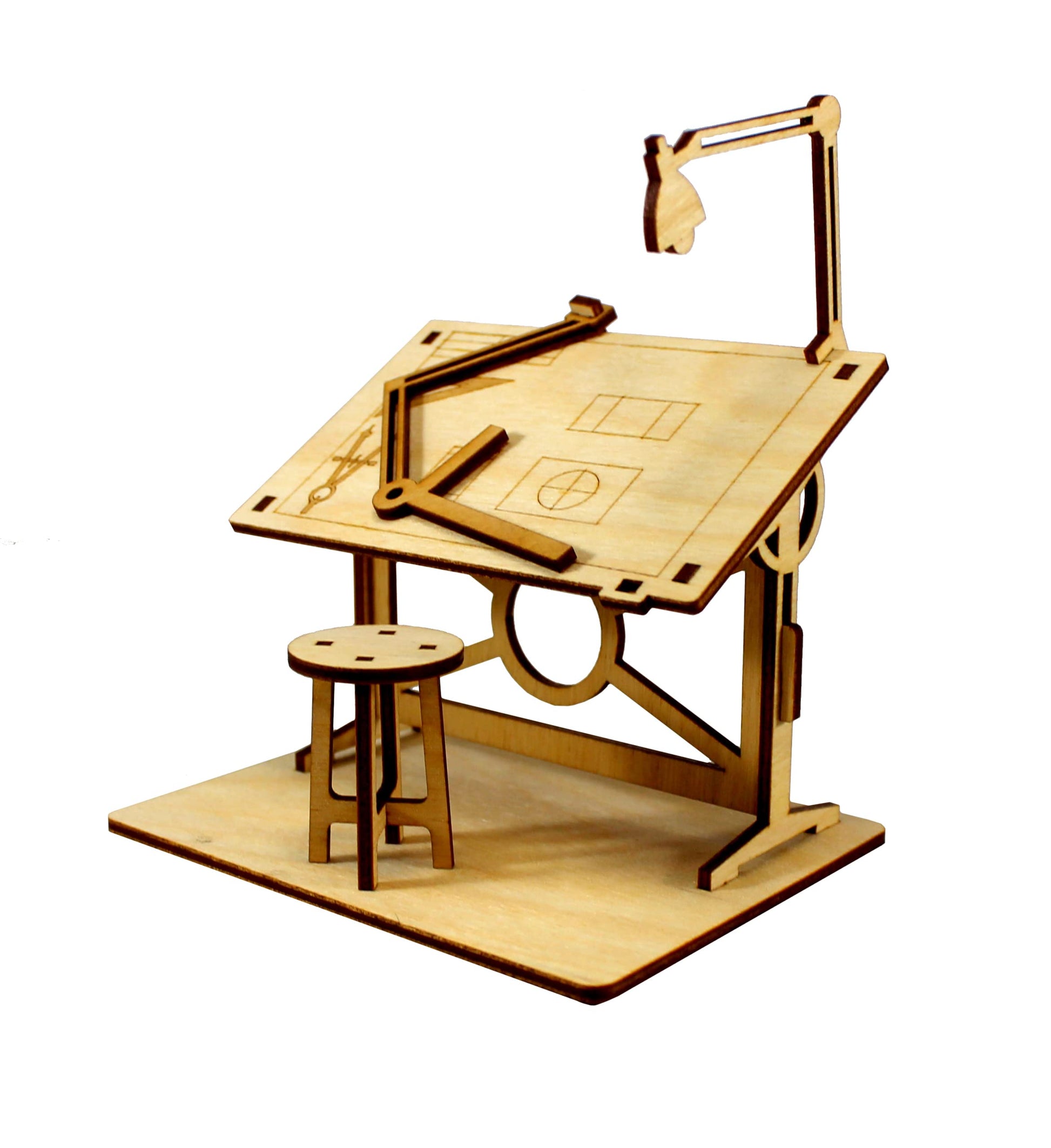 StonKraft Wooden 3D Puzzle Miniature Drafting Table - Home Decor, Construction Toy, Modeling Kit, School Project - Easy to Assemble