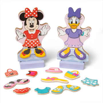Melissa & Doug Disney Minnie Mouse and Daisy Duck Deluxe Wooden Magnetic Dress-Up; 2 Fashion Dolls with Stands for Pretend Play, 52 Pieces - FSC