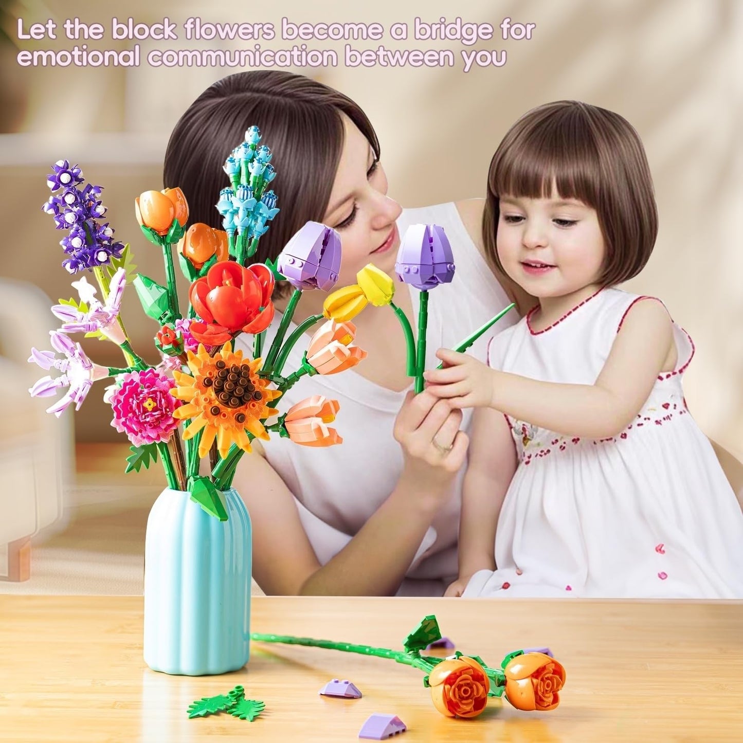 Sawaruita Flowers Bouquet Botanicals Building Blocks Set for Adult Women