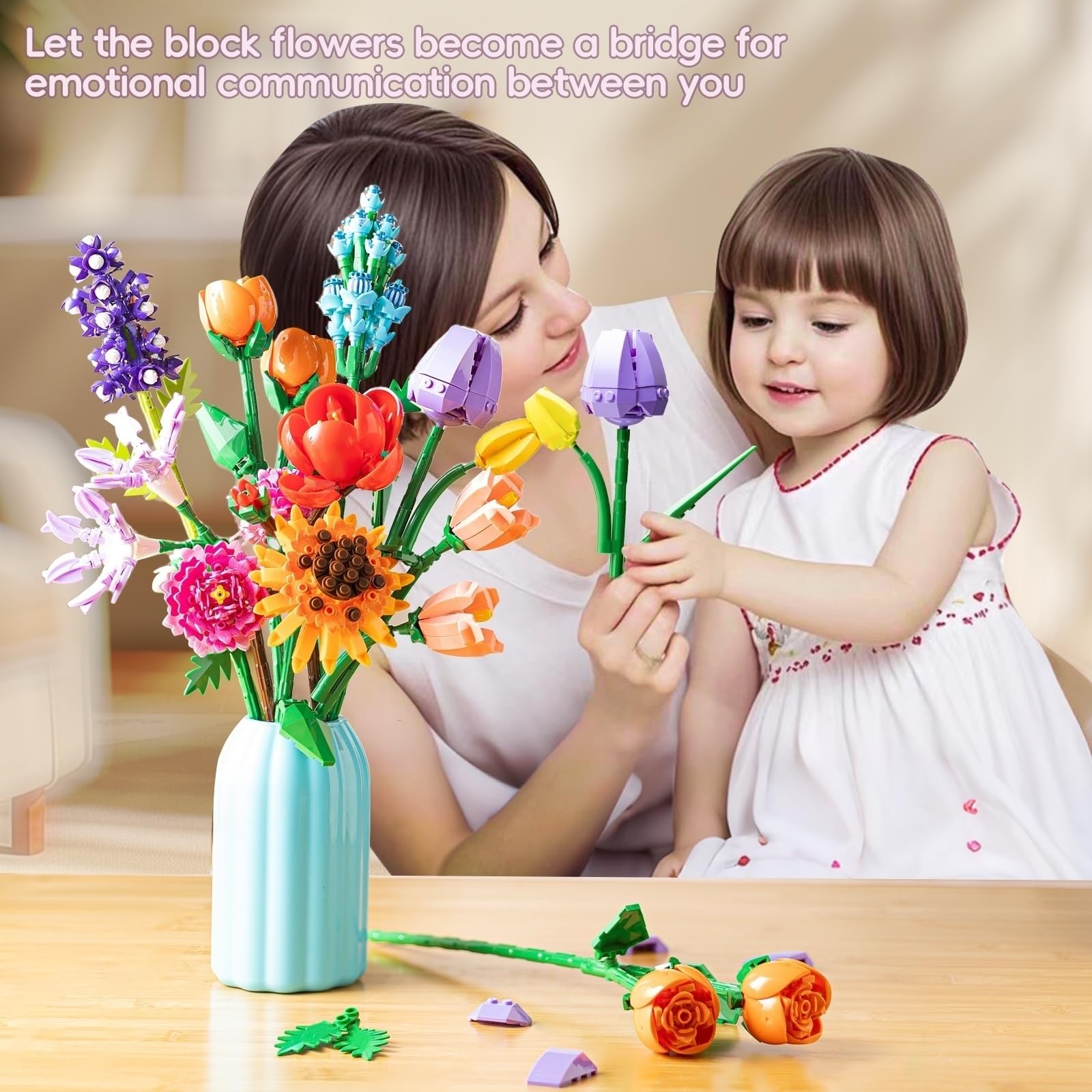 Sawaruita Flowers Bouquet Botanicals Building Blocks Set for Adult Women
