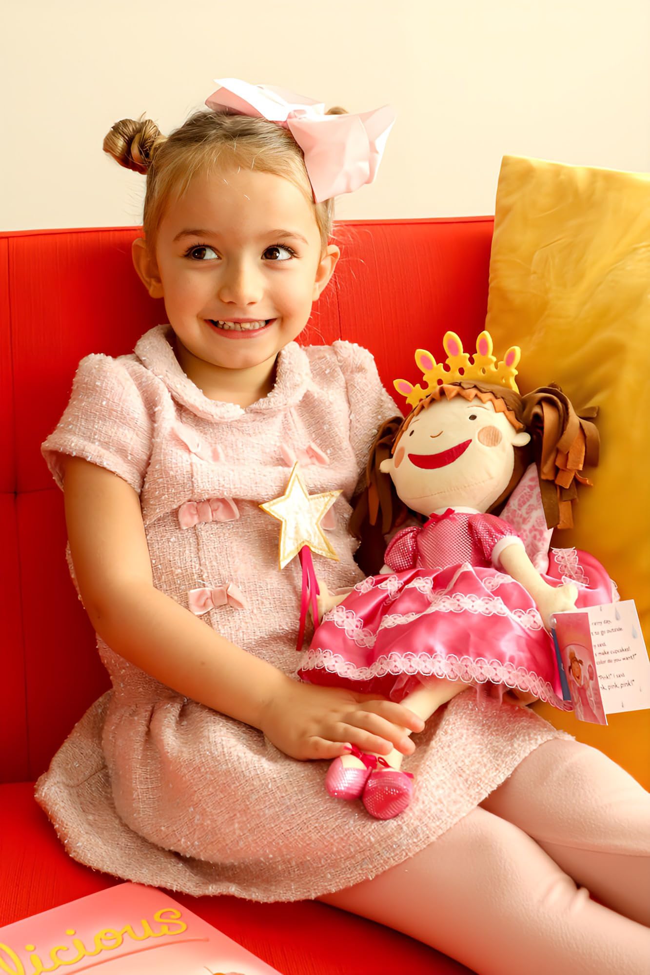 YOTTOY Pinkalicious Plush Doll - 15 Inch Soft Stuffed Toy Inspired by the Victoria Kann Storybooks, Soft Pinkalicious Plush Doll with Fairy Dress