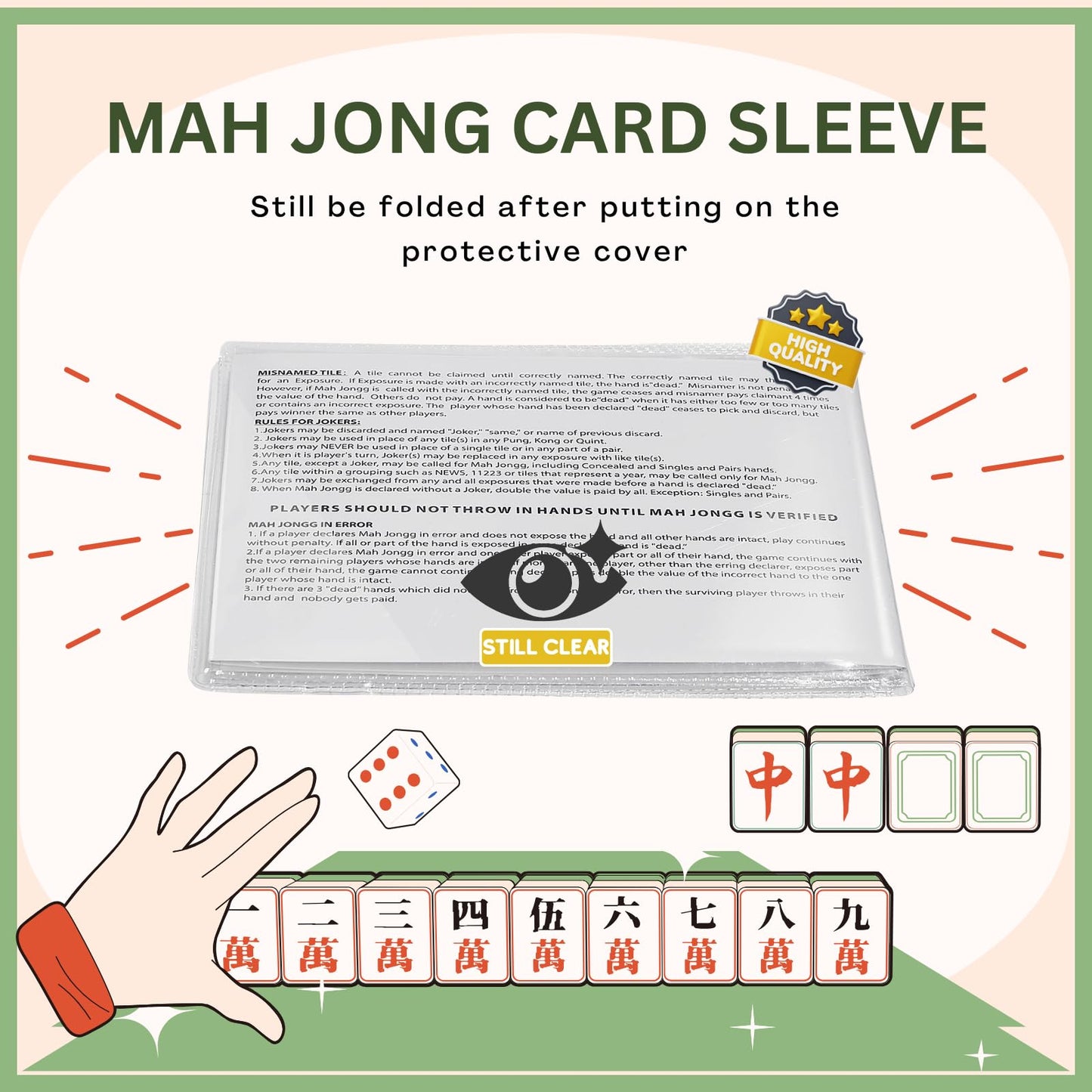 2026 MahjongCard Sleeves 4PCS, Transparent Plastic Covers