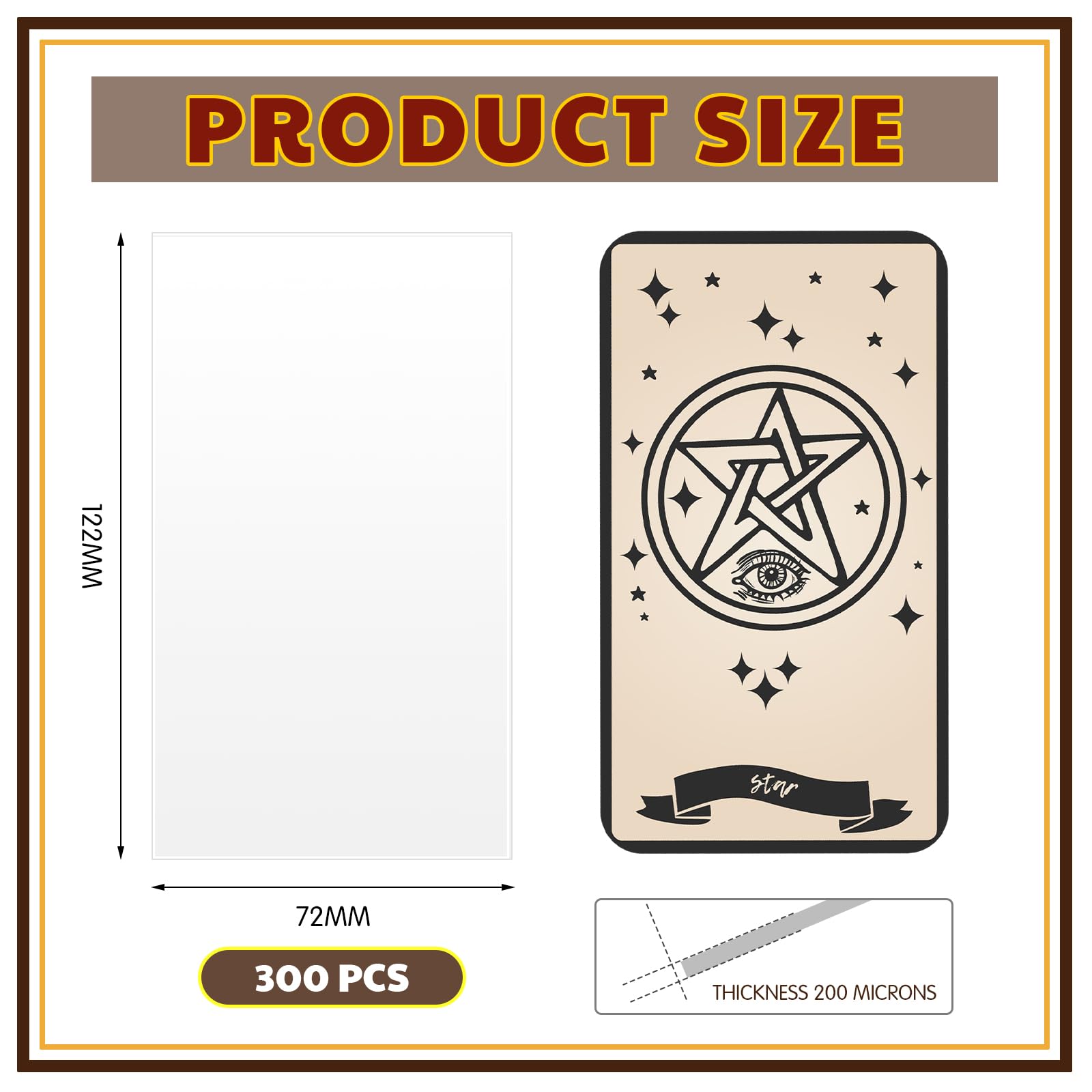 Maitys 300 Pack Clear Tarot Card Sleeves (72x122mm) 200?M Thick, Non-Glare Compatible with TCG & Board Game Cards