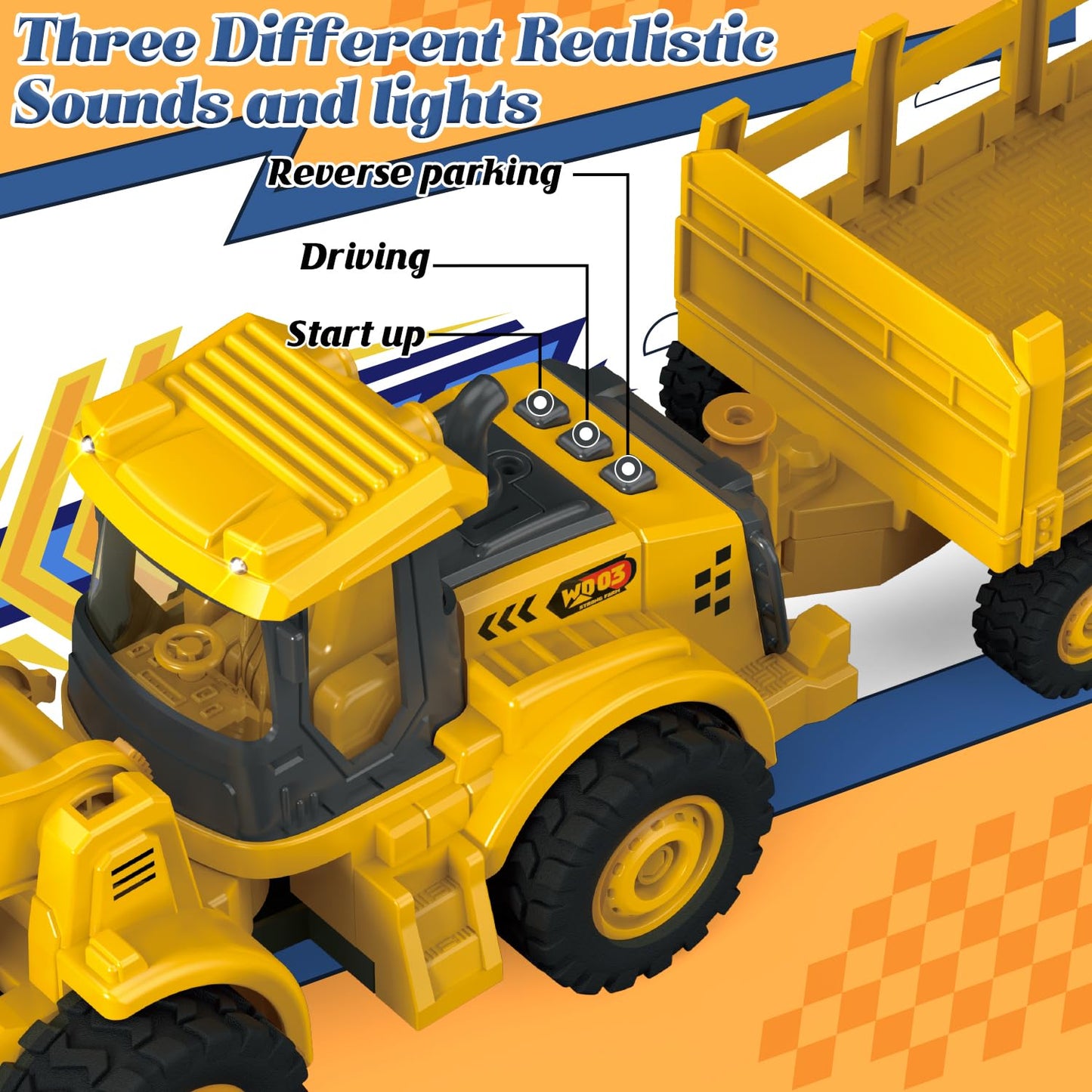 Excavator Toy with Cargo Bin, 1:18 Scale Construction Vehicle for Kids, Inertia-Powered Push-and-Go, Lights & Sounds, Working Digger Arm