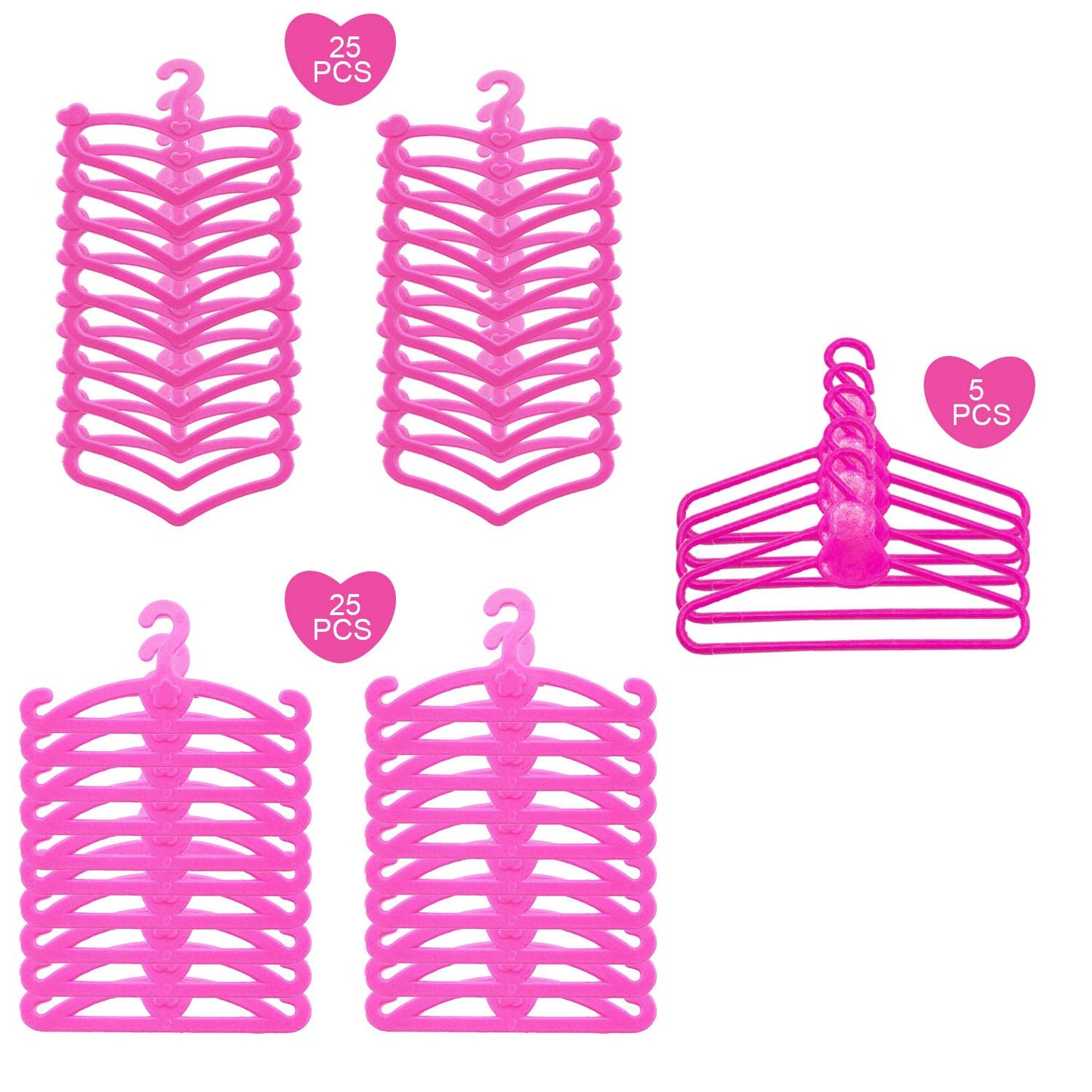 55PCS Barbie Doll Hangers with Display Rack - Mini Clothes Hangers for 11.5 & 12 Inch Dolls, Plastic Organizer Storage for Doll Dresses Outfits (Pink)