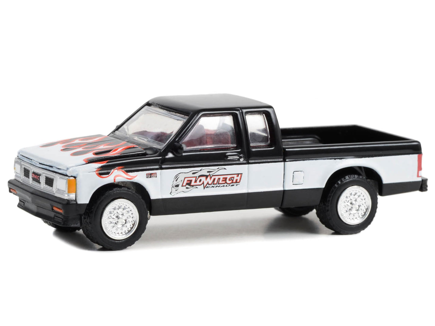 1990 S-15 Sierra Pickup Truck Black and White with Flames Running on Empty Series 16 1/64 Diecast Model Car by Greenlight 41160D
