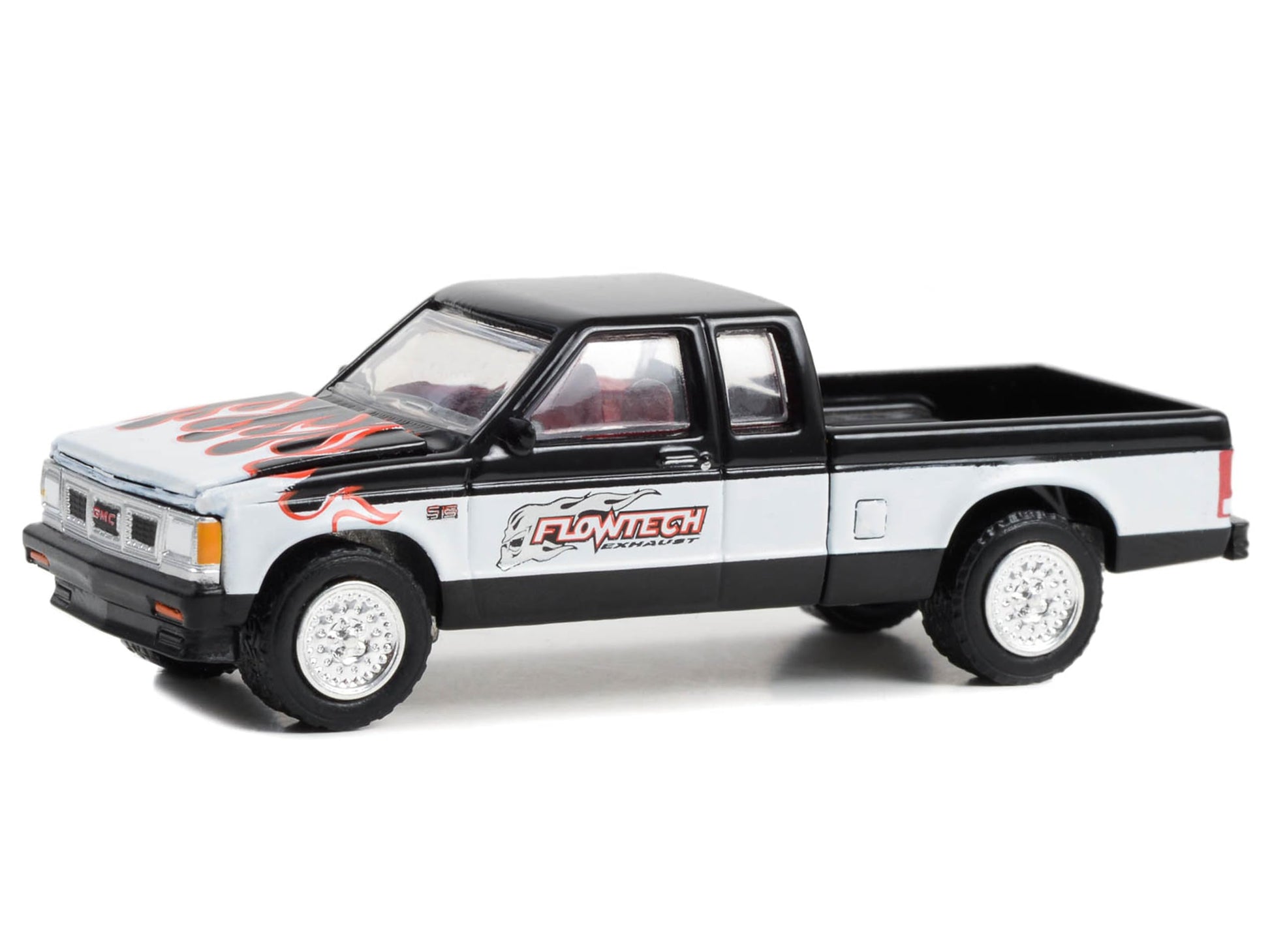 1990 S-15 Sierra Pickup Truck Black and White with Flames Running on Empty Series 16 1/64 Diecast Model Car by Greenlight 41160D