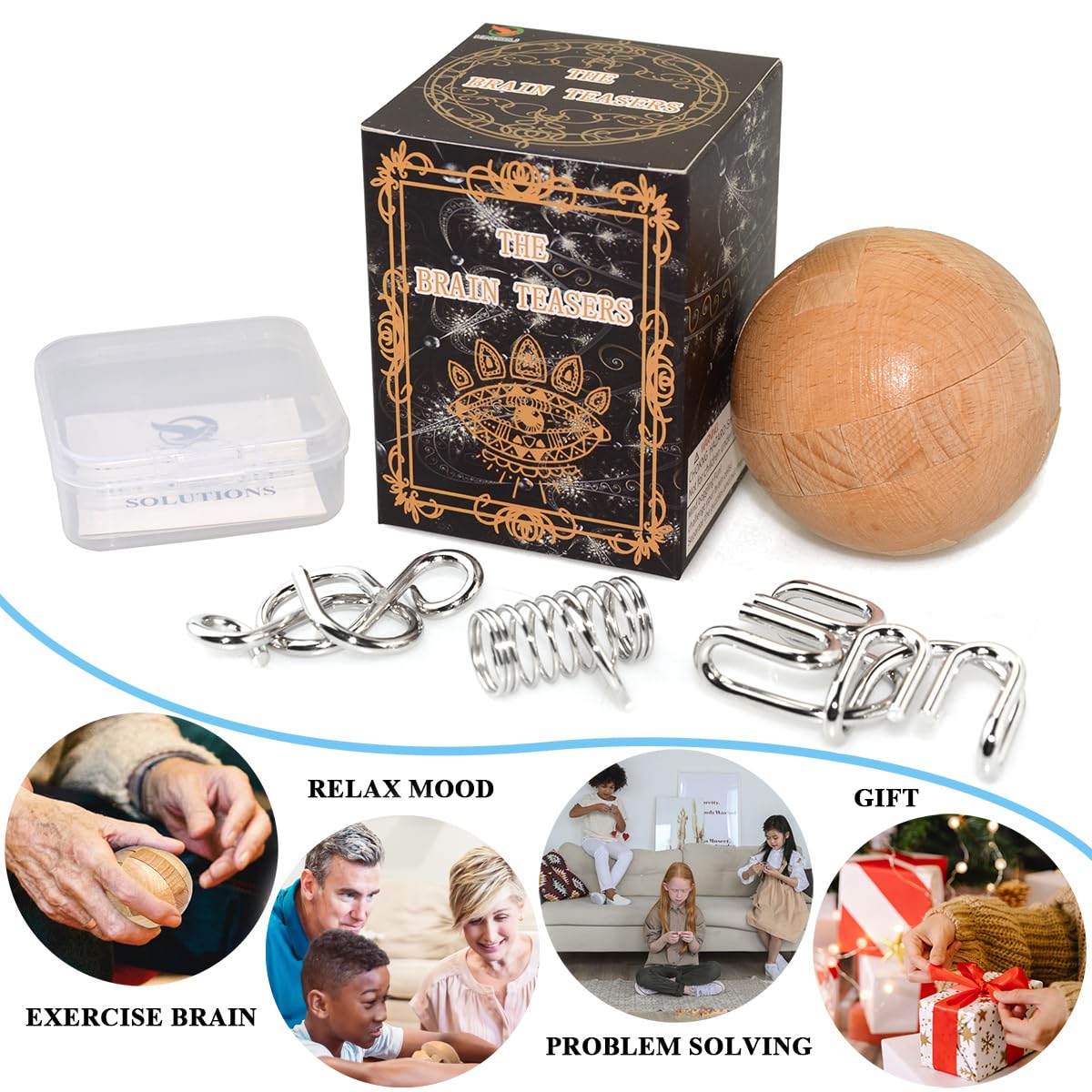 KINGOU Wooden Sphere Puzzle Brain Teaser Toy for Kids and Adults