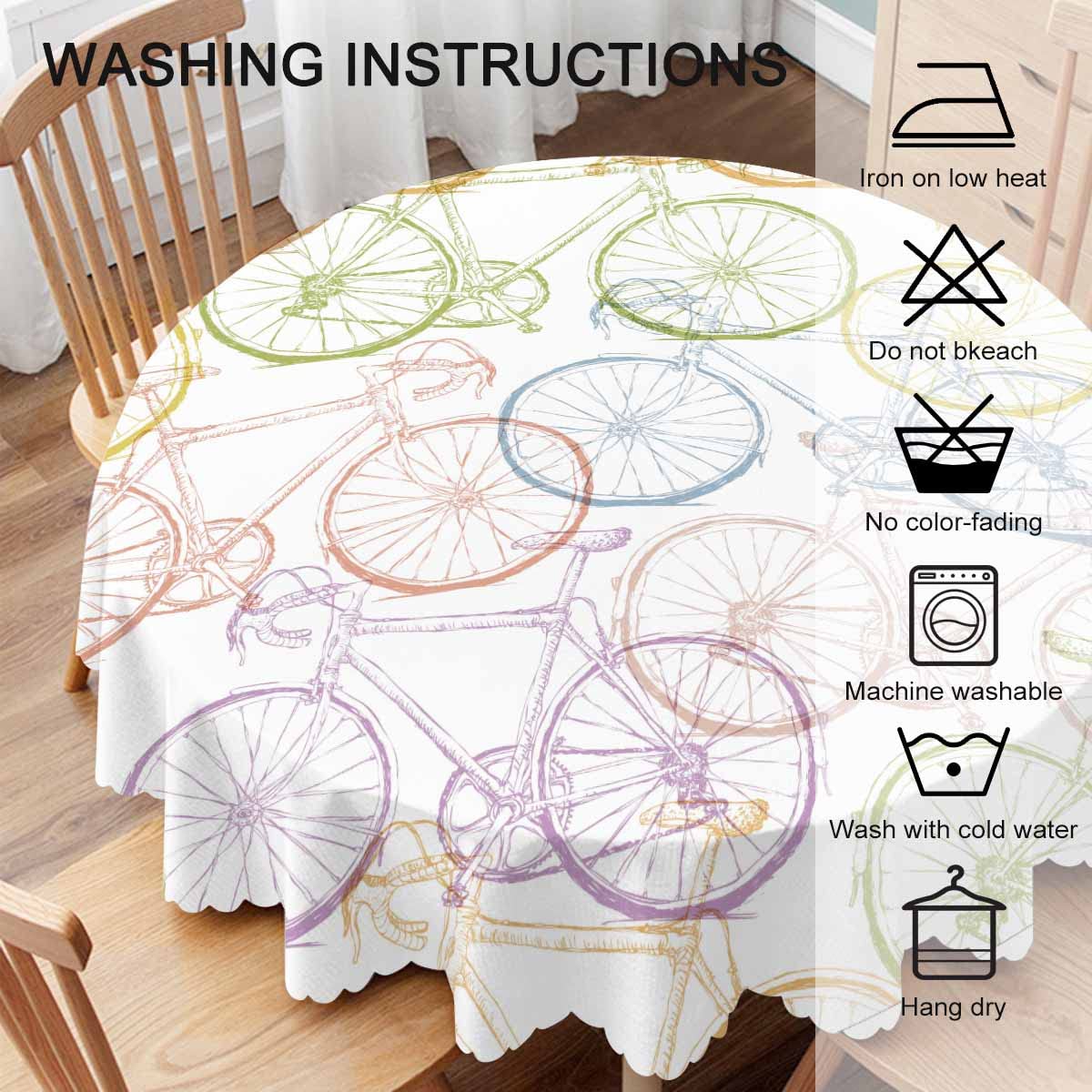 Yibeas Tablecloth Repeat Bicycle Tablecloths 60" Diameter Round Sketch Bike Fun Biking Race Ride Sport Wheel Colorful Tablecloths for Dining Kitchen