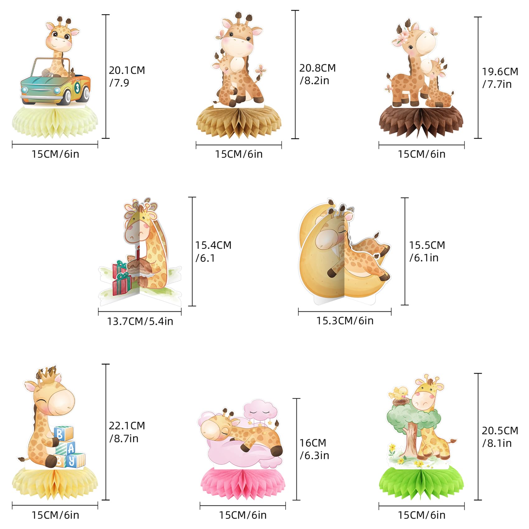 8 Pack Giraffe Honeycomb Centerpieces Jungle Animal Table Centerpieces Giraffe Party Decorations Giraffe Birthday Party Supplies for Giraffe Baby