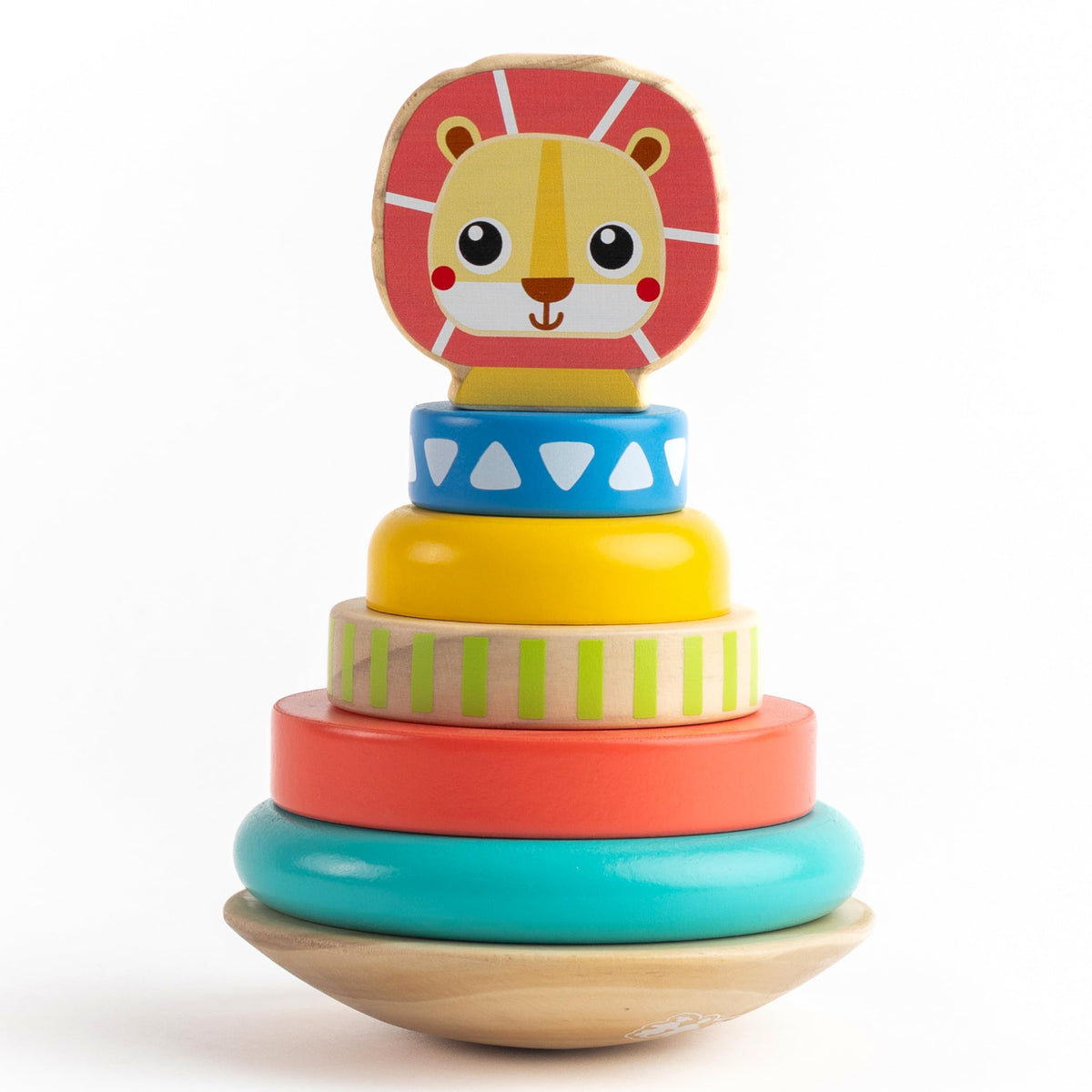 Jasey's Toy Chest Wooden Lion Stacking Rings | 7-Piece Wooden Stacker Toy with Colorful Rings & Lion Topper | Educational Toy for Toddlers Ages 12+