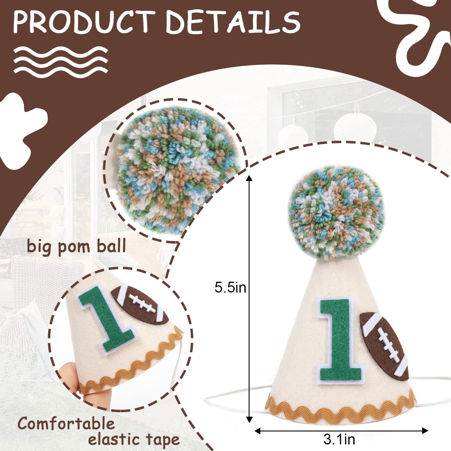 1st Birthday Football Party Hat,Boy First Birthday Decor,Football 1st Crown