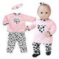 Sophia's 3 Piece Long Sleeve Velour Shirt, Dalmatian Print Pants and Matching Headband Set for 15 Inch Baby Dolls, Pink/Black