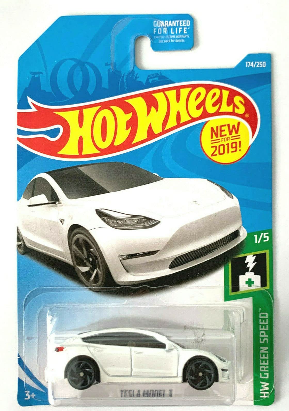 DieCast Hot Wheels Tesla Model 3, 174/250 [White] 2019 Green Speed 1/5