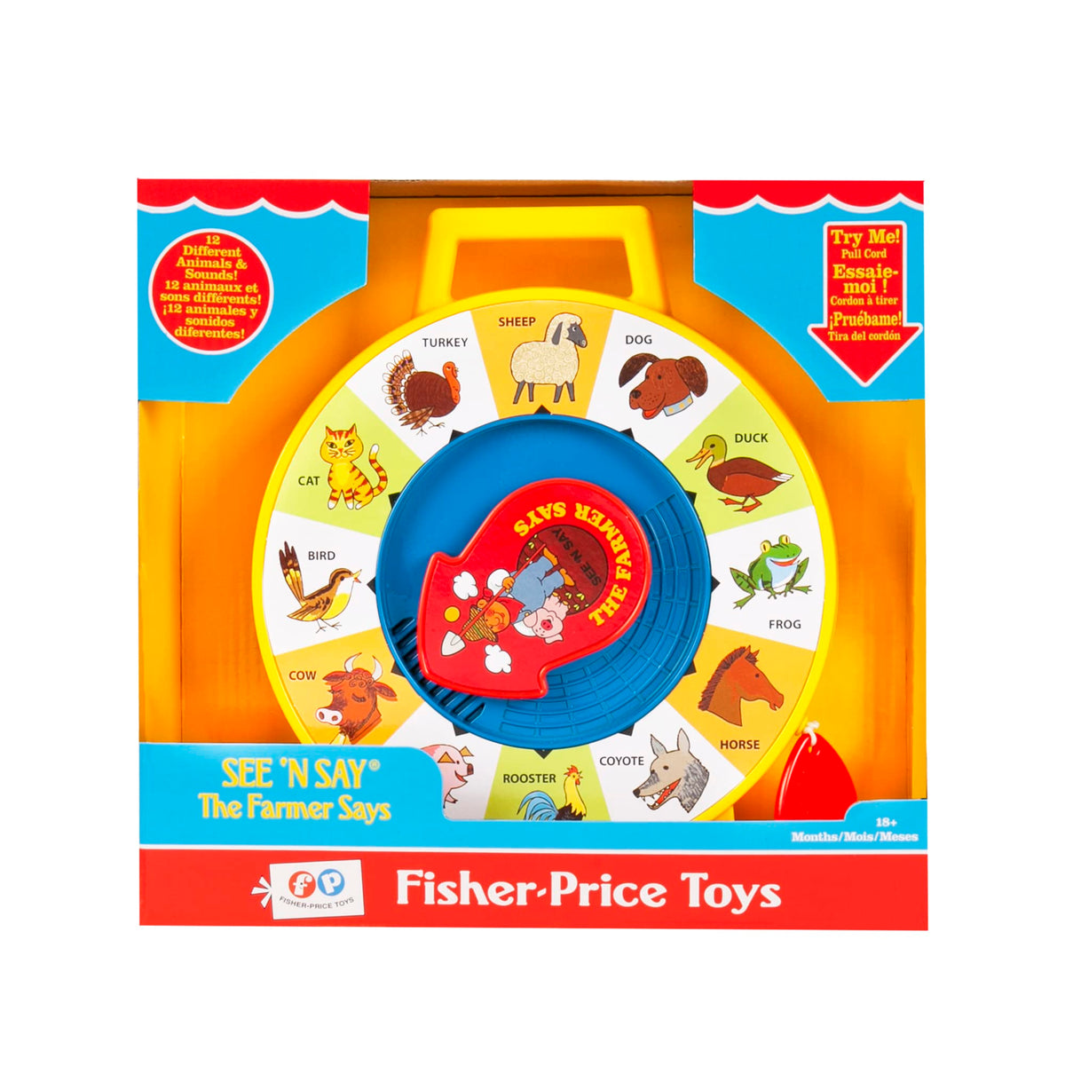 Fisher Price Classics - Farmer Says See 'n Say - Vintage Learning Toy, Sounds and Animals, Interactive Retro Game for Kids, Girls, Boys, Baby