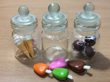 3pc Miniature Food Chocolate Cookie Cake Dollhouse Donut Candy in Clear Glass Mini Bottle fruit Food #MF055