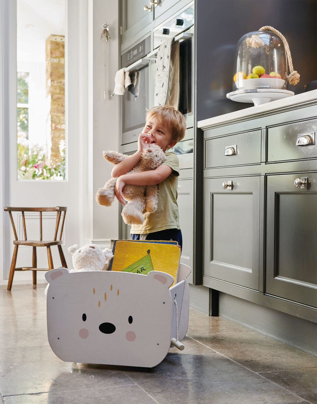 Tender Leaf Toys - Pull Along Bear Cart for Kids - Wooden Cart with Wheels for Moving Play Toys Books for Kids 3 Years+