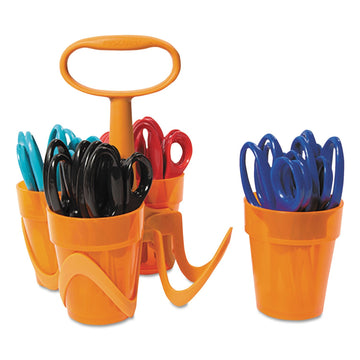 Fiskars 5" Pointed-Tip Scissors for Kids 4-7 with Classpack Art Caddy Organizer (24-Pack) - Kids Scissors for School or Crafting - Back to School
