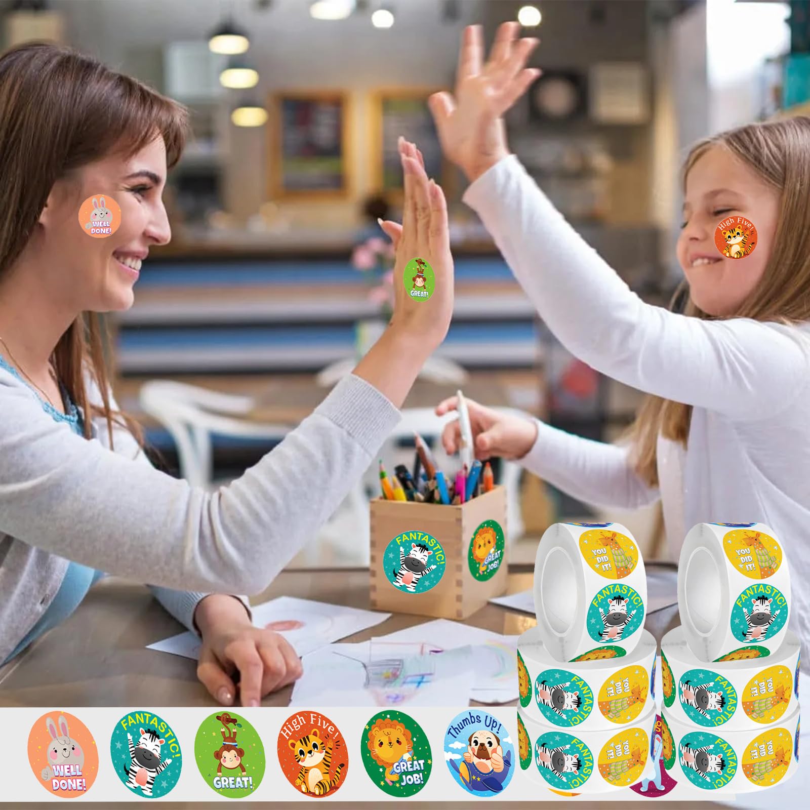Decorwell 3000PCS Reward Stickers for Kids, 1 Inch Good Job Stickers Bulk 8 Animal Patterns, Classroom Incentive Stickers for Teachers, Party Favors