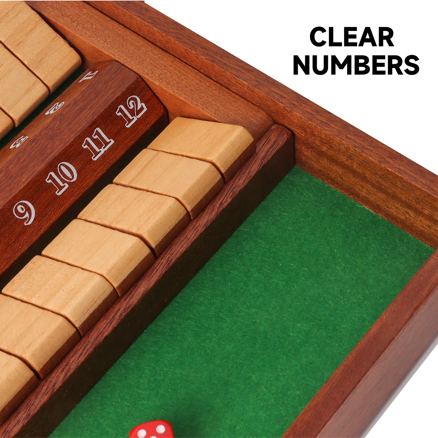 GSE Games & Sports Expert 2-Player Wooden Shut The Box 12 Numbers Dice Game Board with Red/Black Dice. Classic Tabletop Version of The Popular English