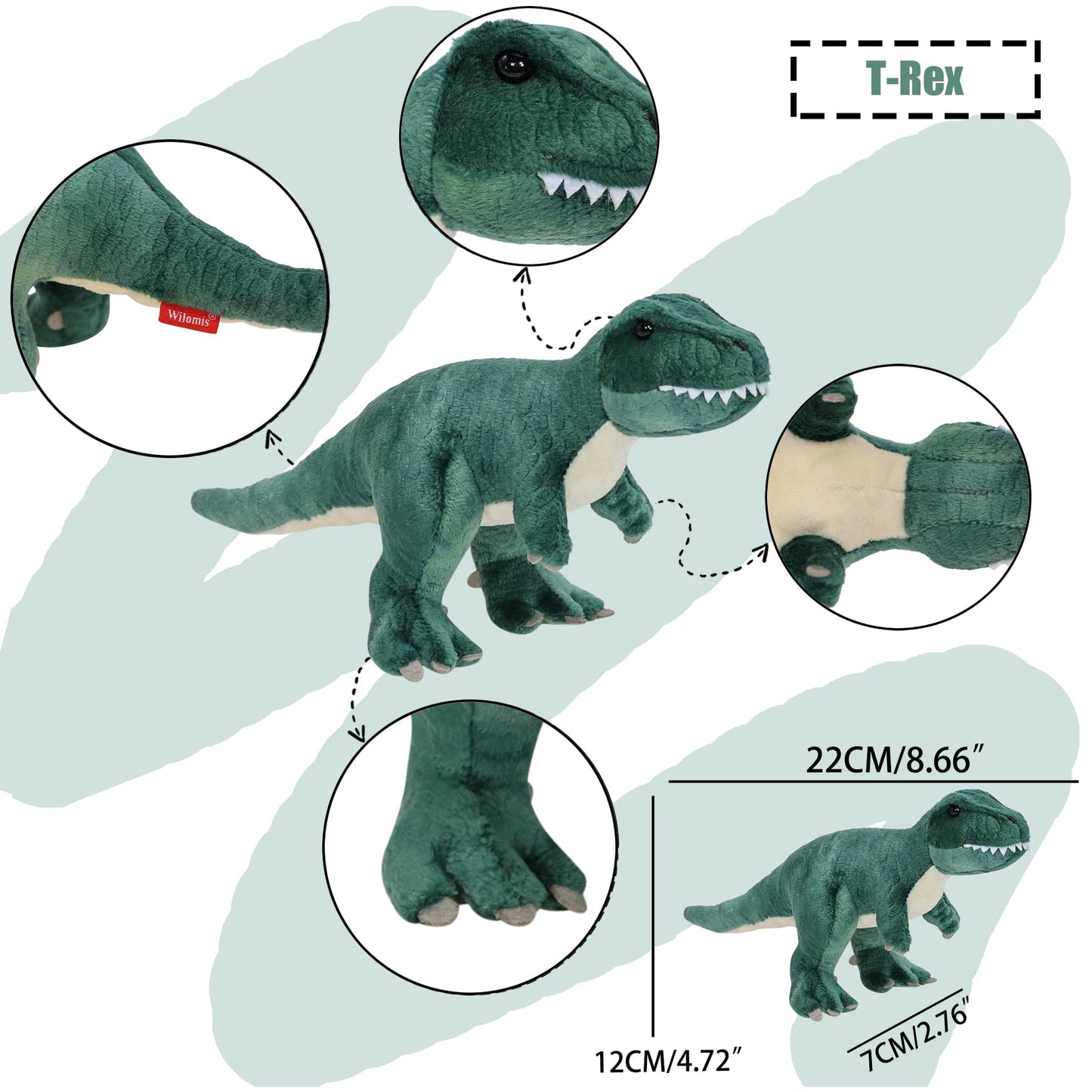 Wilomis 3 Pcs Dinosaur Stuffed Animals - 8'' Spinosaurus & T Rex Plush Dinosaur Toys for Kids 3-5