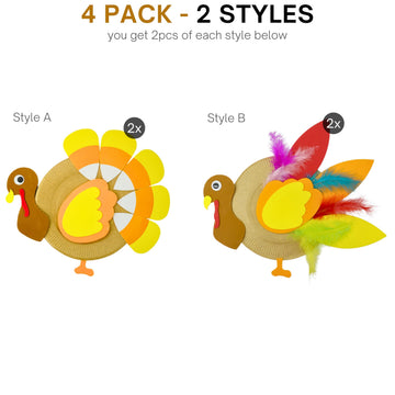 4E's Novelty Turkey Plate Craft for Kids (4 Pack) Self Adhesive, Fall Thanksgiving Crafts for Kids & Toddlers Ages 4-8, 3-12 Fun Thanksgiving Activity