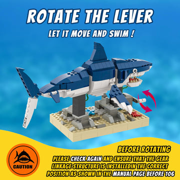 Shark Building Block Set with Rotating Display Stand, Swimming Ocean Animal Model, Compatible with Lego 630 Accessory, Creative Home Decor, Easter