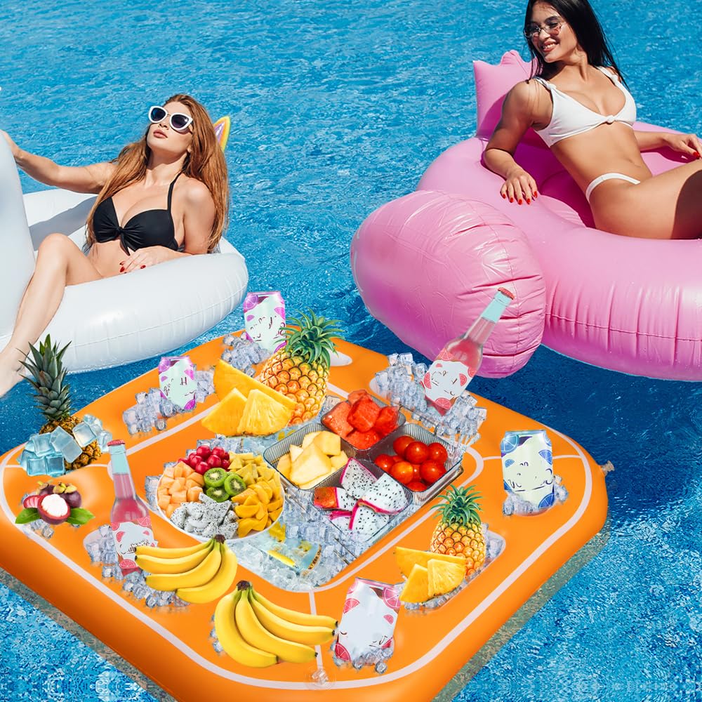 Floating Table for Pool Game with Waterproof Playing Cards, Inflatable Pool Party Tray Float for Drink Snack Holder, Floating Card Game Table, Pool
