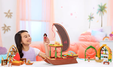 Mattel Disney Moana 2 Toys, Moana & Loto’s Workshop Playset with 2 Small Dolls, Heihei Figure, Floating Boat & 5 Accessories