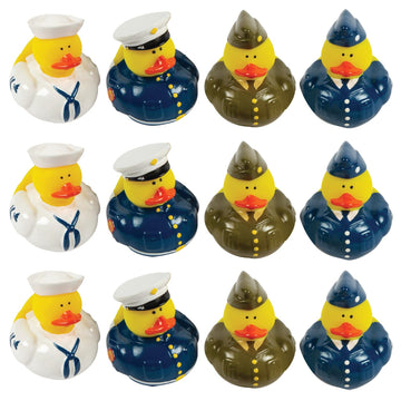 Fun Express Military Rubber Ducks Bulk 12 Pack - Army Party Favors for Kids Birthday & Classroom Prizes | Patriotic Rubber Duckies Set | Small Toys