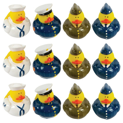 Fun Express Military Rubber Ducks Bulk 12 Pack - Army Party Favors for Kids Birthday & Classroom Prizes | Patriotic Rubber Duckies Set | Small Toys