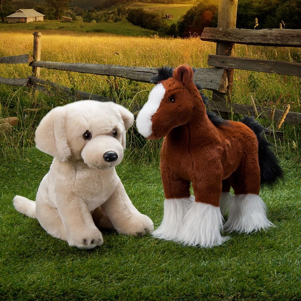 The Petting Zoo Standing Clydesdale Horse Stuffed Animal Plushie, Gifts for Kids, Wild Onez Barnyard Animals, Brown Horse Plush Toy, 12 inches