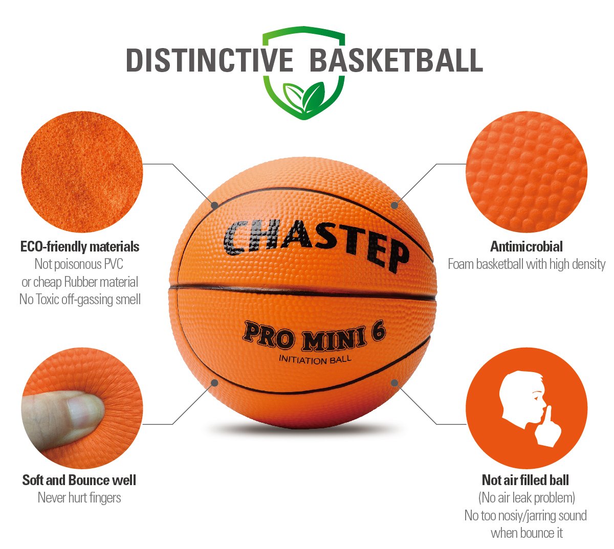 Chastep 6“ Foam Mini Basketball for Kids, Perfect for Practice and Backyard Play, Soft and Bouncy（Orange）