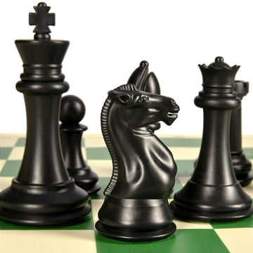 OUMODA 4" King Tournament Chess Set Foldable 20" Silicone Chess Board Mat with 2.2" Squares Green Color, Weighted Chess Pieces- 2 Extra Queens