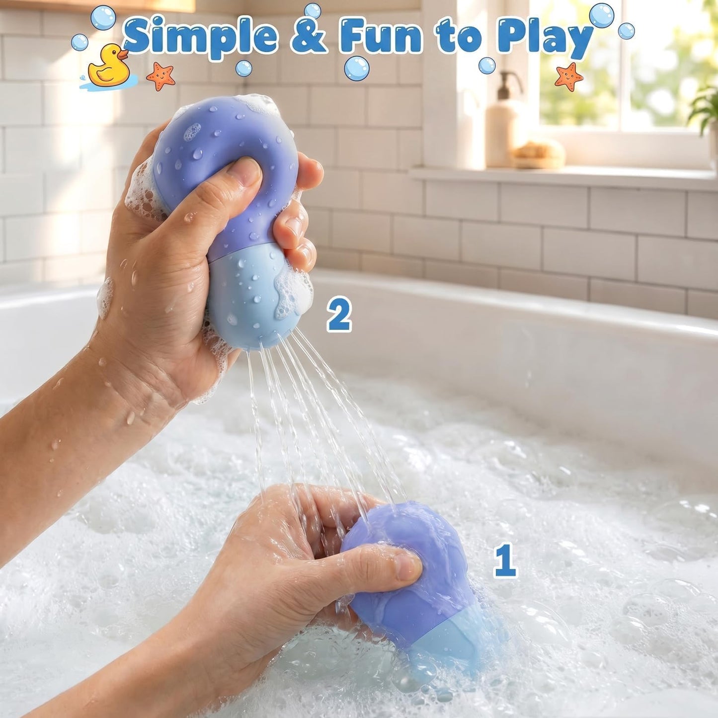 Sizobi Baby Bath Toys, Pool Water Toys Toddler Bath Toys for Kids Ages 1-3, 1 Year Old Boy Girl Sensory Squeezing Water Bathtub Toys, Baby 6-12-18