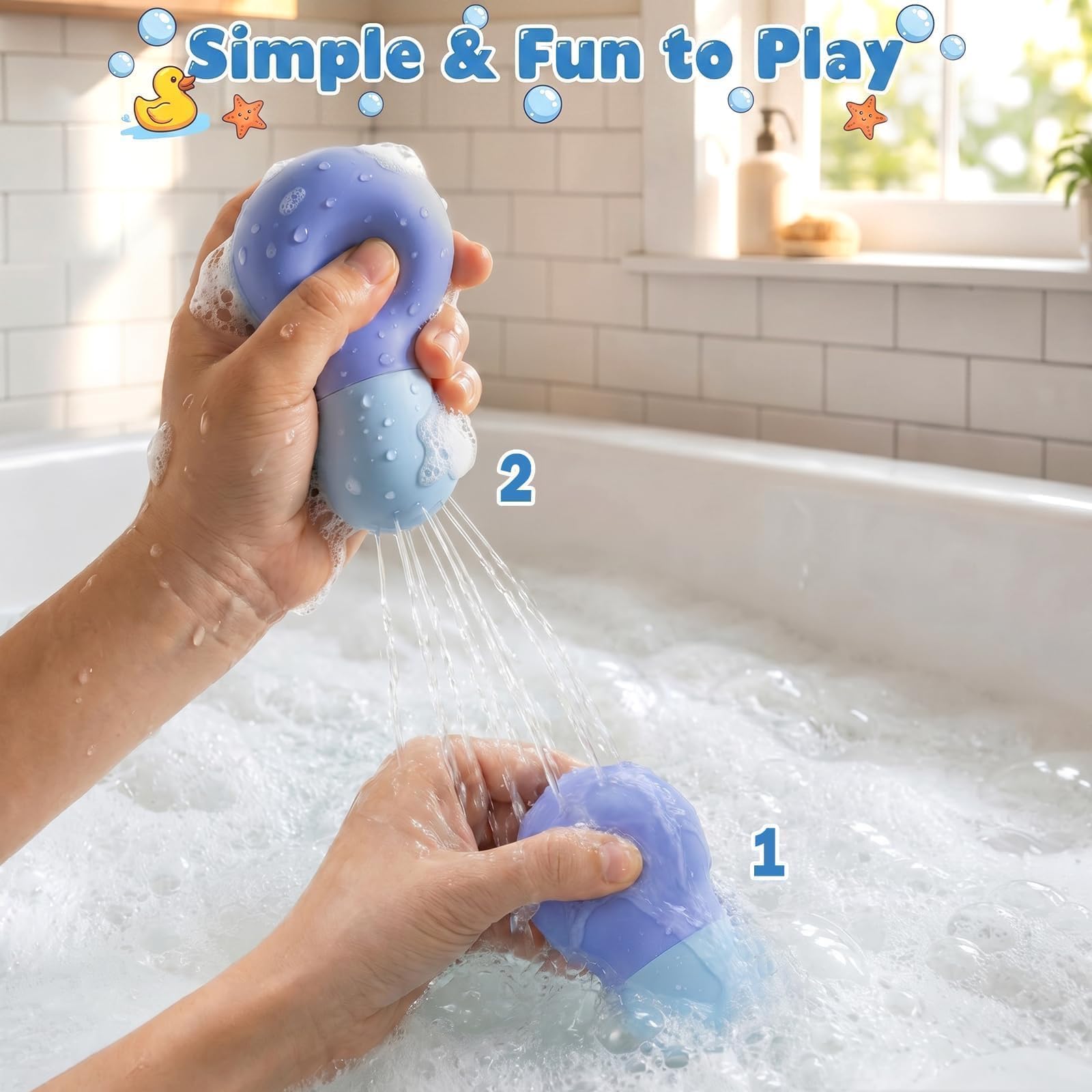 Sizobi Baby Bath Toys, Pool Water Toys Toddler Bath Toys for Kids Ages 1-3, 1 Year Old Boy Girl Sensory Squeezing Water Bathtub Toys, Baby 6-12-18