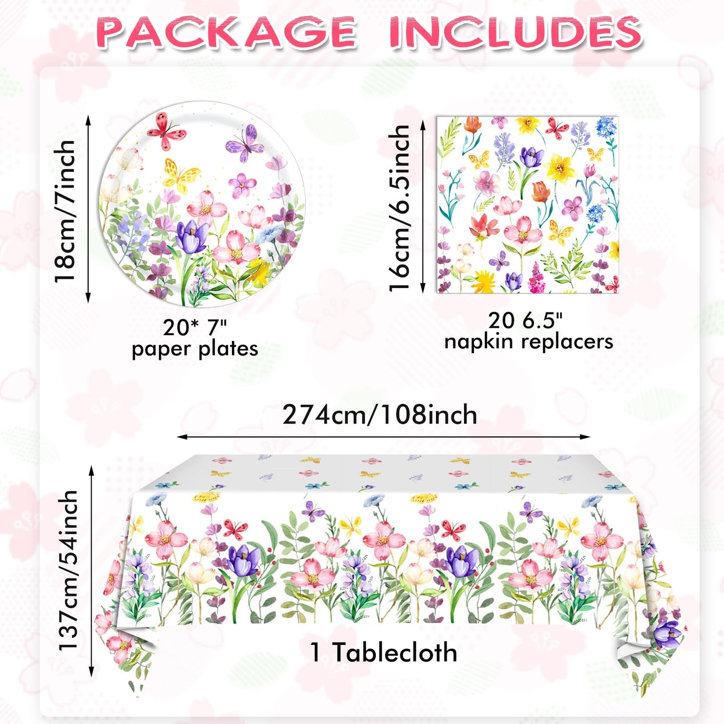 41 PCS Wildflower Party Decorations Floral Theme Disposable Tableware floral paper plates Napkin Tablecloth Floral Party Decorations for Wedding Tea