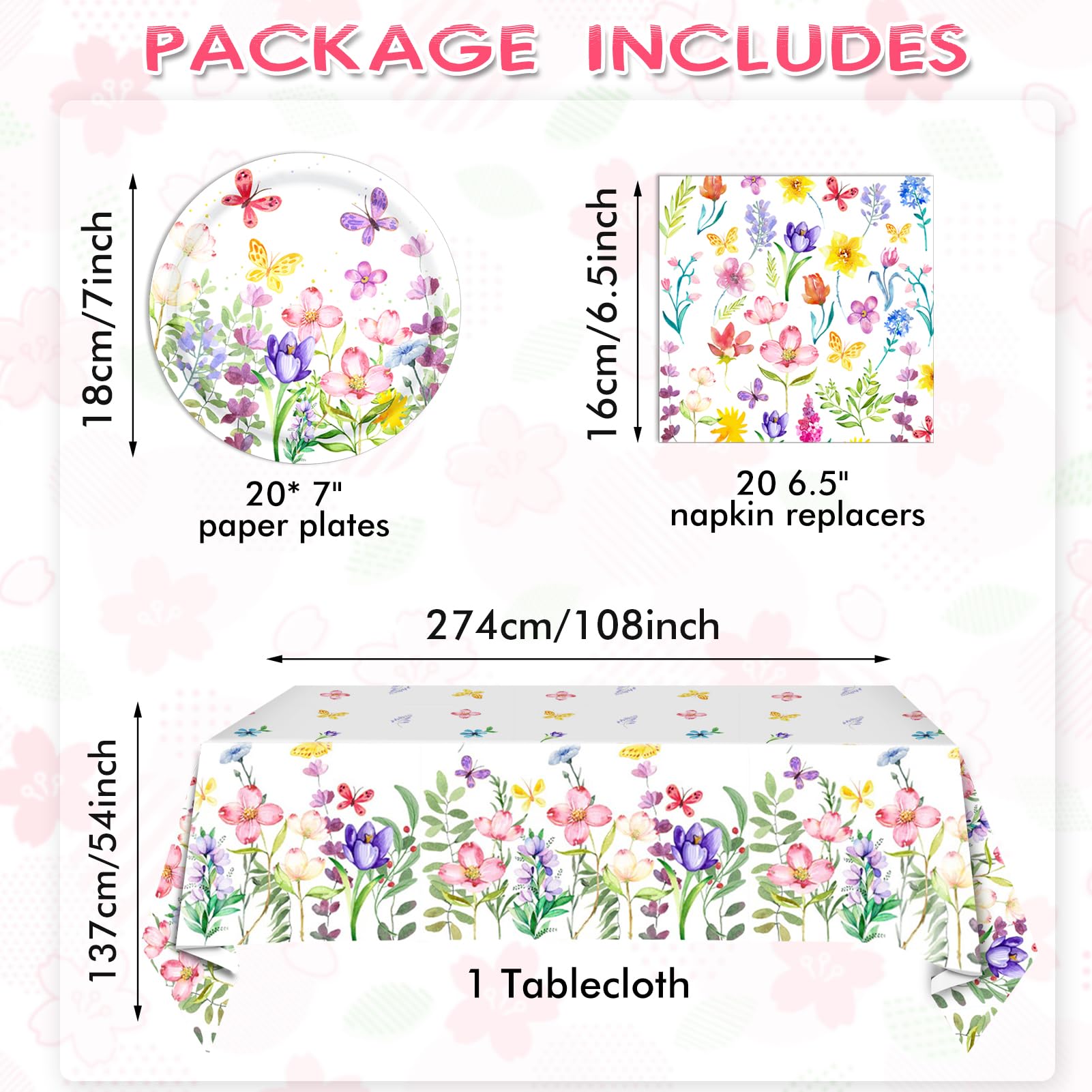 41 PCS Wildflower Party Decorations Floral Theme Disposable Tableware floral paper plates Napkin Tablecloth Floral Party Decorations for Wedding Tea