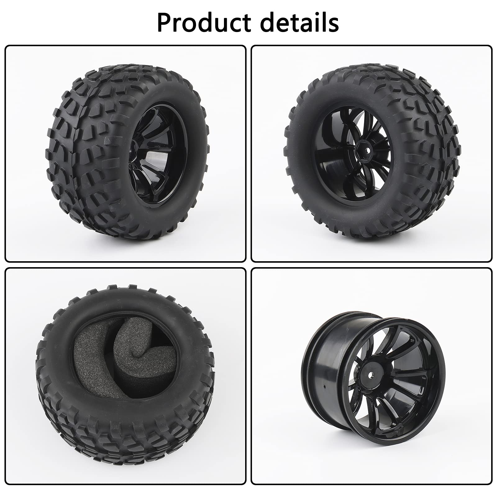 4X RC 1/10 Scale Monster Truck Tires Gravel Tread w/ 5 Spokes Wheel Rim