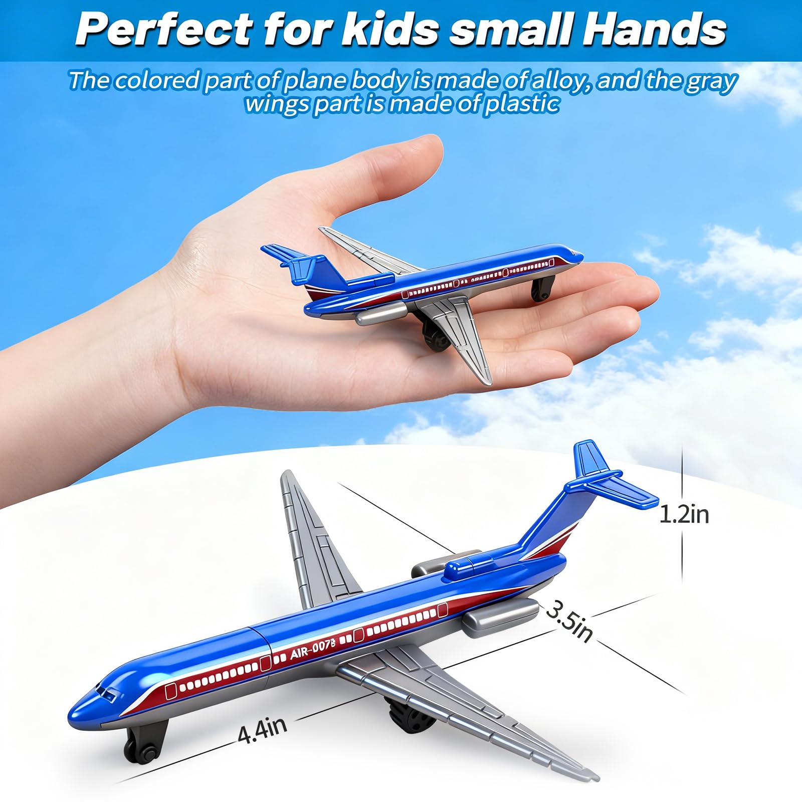 QUANA Airplane Toys, 6 Pack Metal Plane Pull Back Toy Airplanes for Kids 3-5 6 7 Years Old, Die Cast Aircraft Models Kids Play Vehicles Goodie Bag
